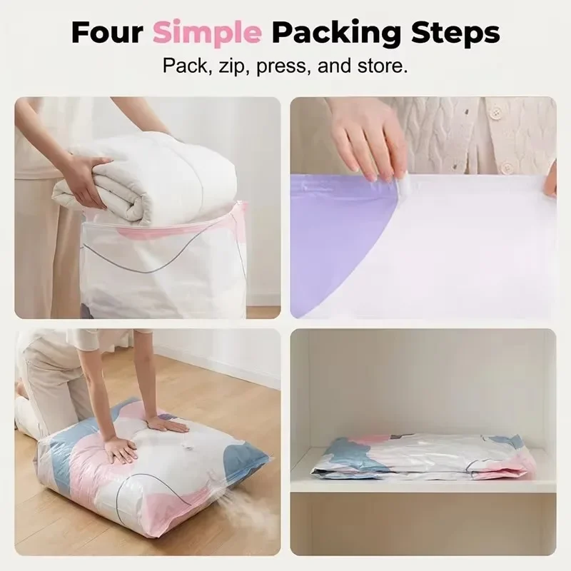 Large Vacuum Storage Bag for Wardrobe Clothes, Quilts, and Blankets - Tool-Free Compression for Easy Moving