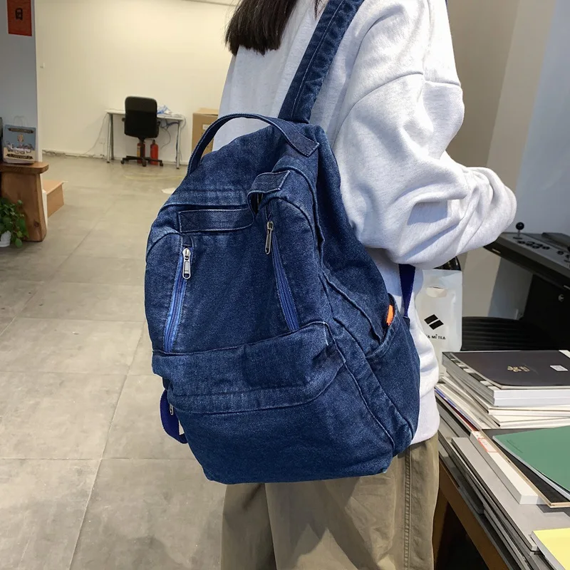 Casual Denim Women's Backpack Large Capacity College Students School Bag For Girls Vintage Simple Male Travel Backapck