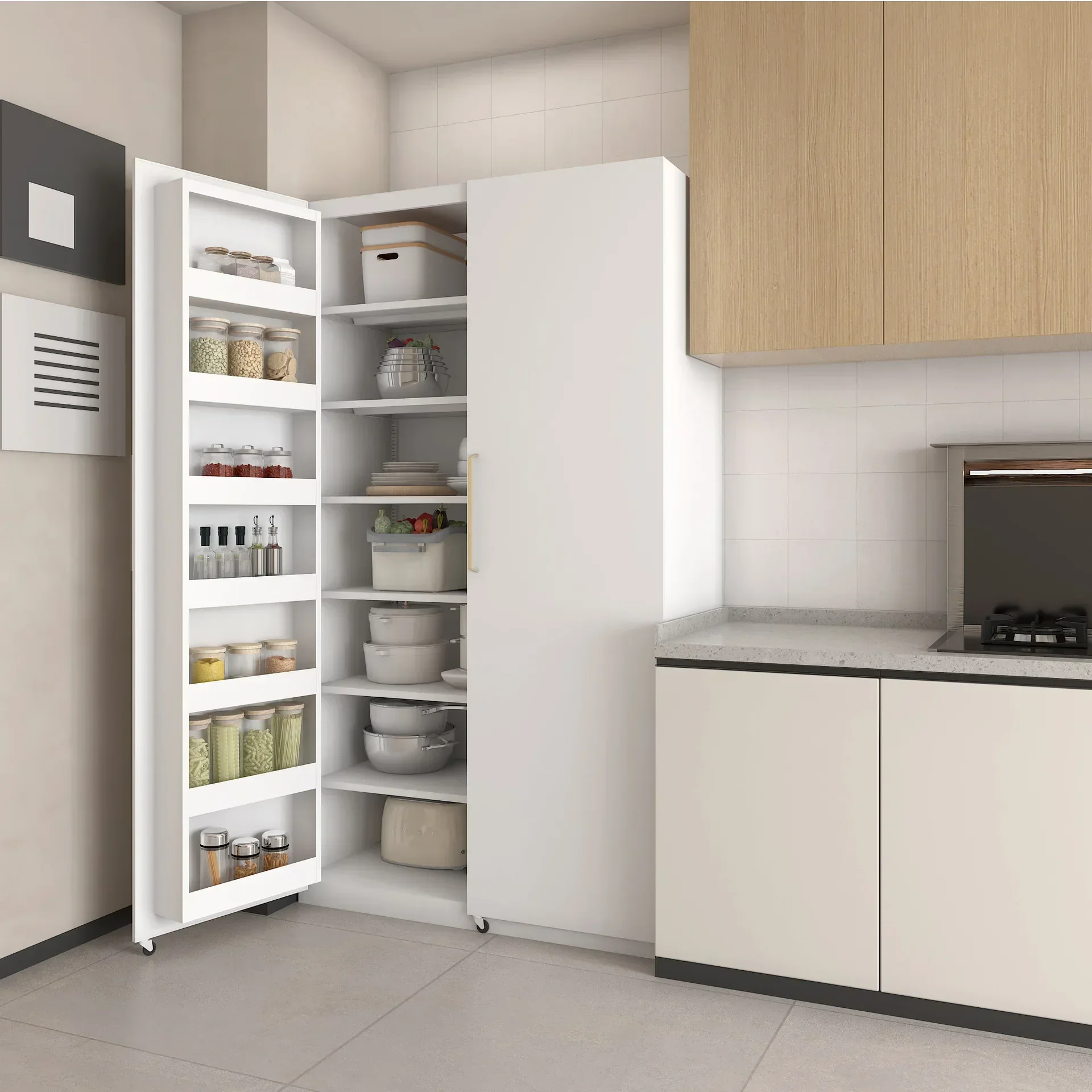 Tall Kitchen Pantry Storage Cabinet with Drawer and Adjustable Shelves Pantry Cabinet for Kitchen Bathroom or Hallway White 4