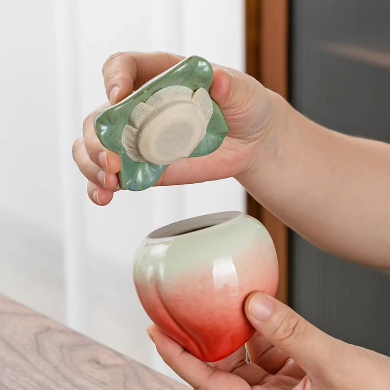 Artificial Fruit Storage Tank Ceramic Sealed Storage Jar Tea Caddy Peach Container Orange Tea Organizer Box Mini Cartoon Jar tea canister ceramic storage jar airtight container