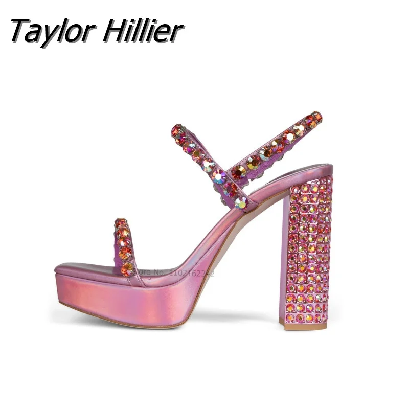 

New Peep Toe Super High Heel Platform One-Line Buckle Strap Rhinestone Cutout Chunky Heel Sandals Luxurious Retro Baroque Pumps