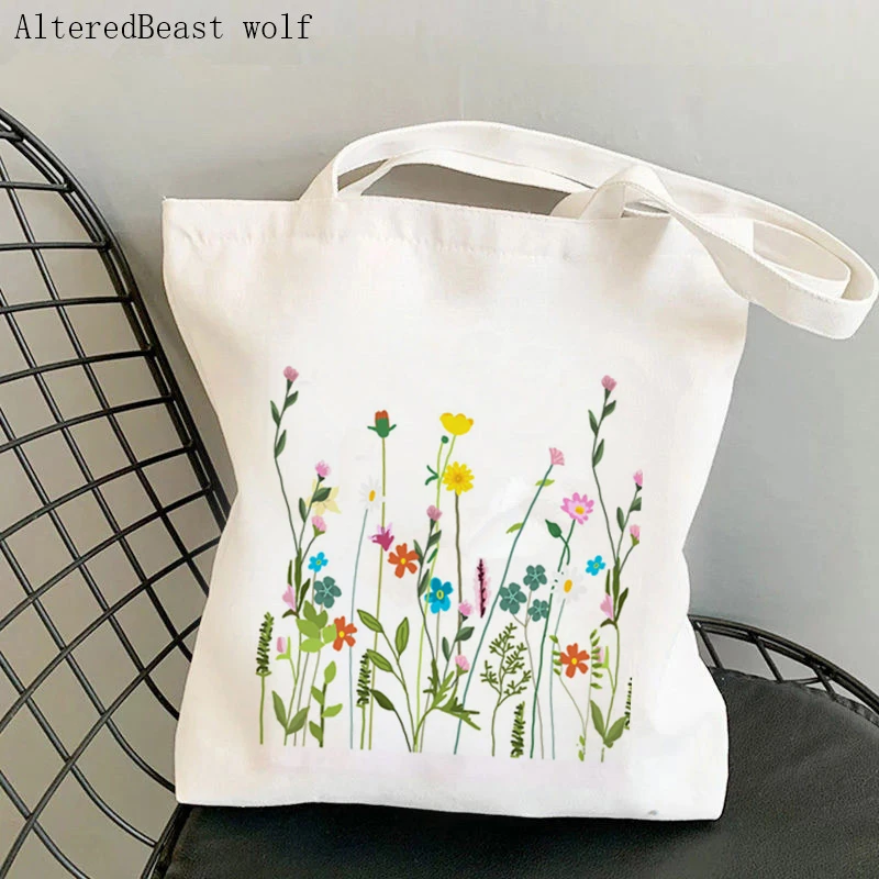 Women Shopper bag Cancer Zodiac Wildflower Bag Harajuku Shopping Canvas Shopper Bag girl handbag Tote Shoulder Lady Bag