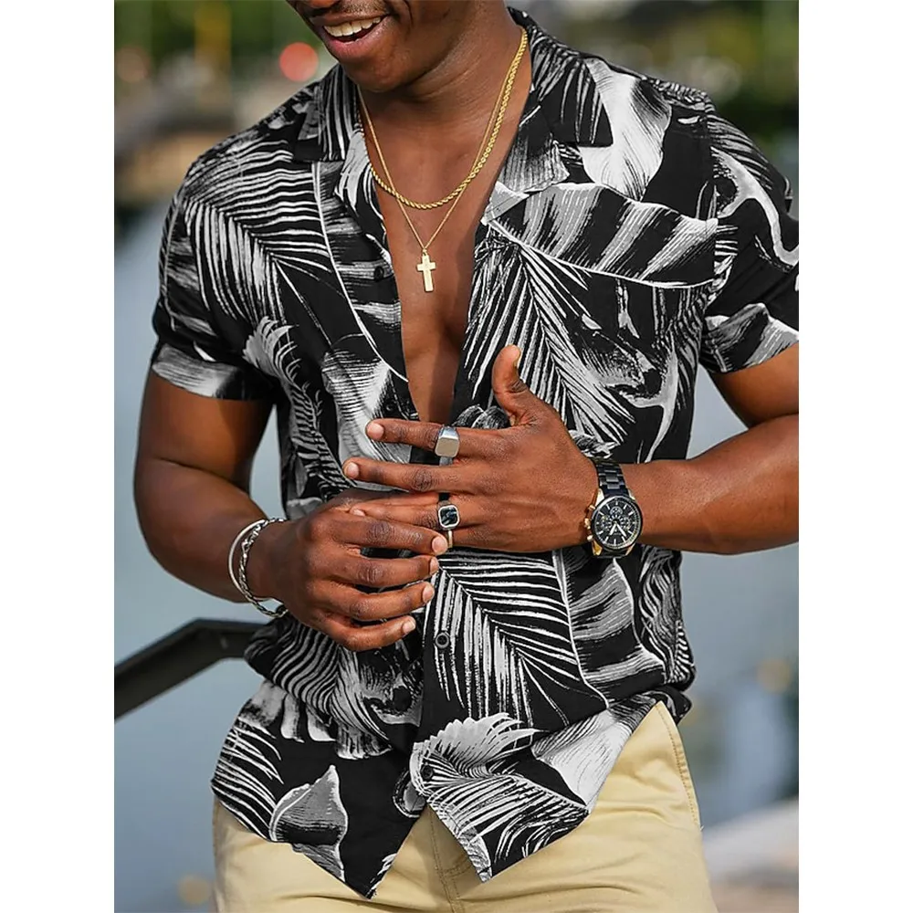 Summer Hawaiian Floral Beach Casual Plus Size Shirt 3D Coconut Pattern T-shirt Retro Tree Short Sleeve Vacation Man Slim Korean