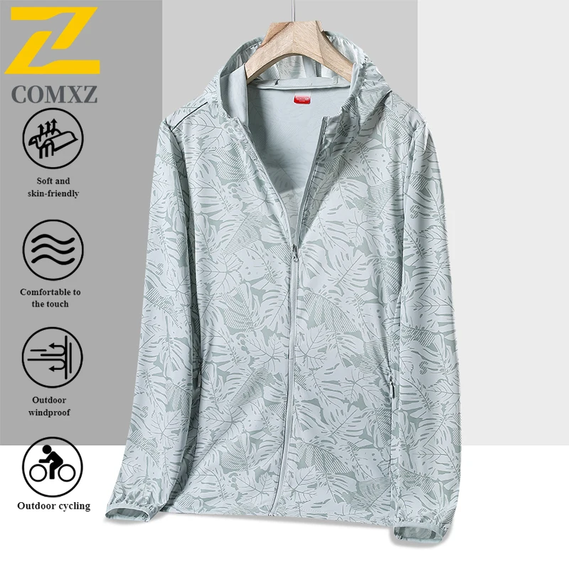 Summer UPF50+ UV Protection Hooded Jacket Couple's  Printed Ice Silk Skin Coat with Breathable Cooling  for Outdoor Activities