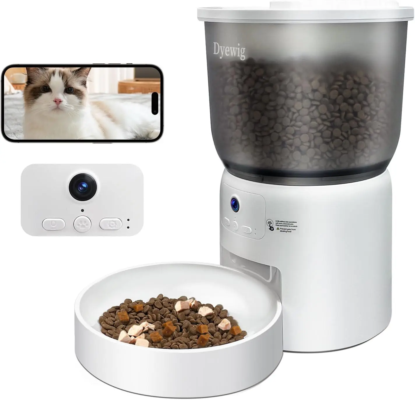 

Automatic Cat Feeder with Camera, Smart Auto Dry Pet Food Dispenser with Timer, WiFi App Control, 3L Volume, 10s Voice Recorder,