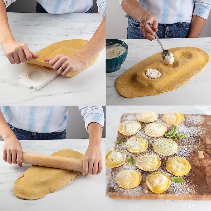 Ravioli Molds Homemade Filled Pasta Maker Dumpling Press Ravioli Maker Mould Stamp Cutter Mold with Tray and Press ravioli dumpling maker