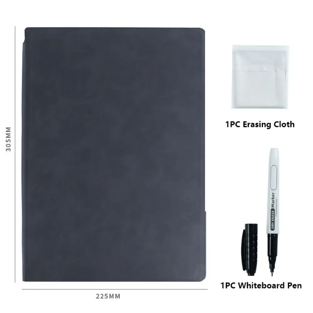 Eco-Friendly Reusable Whiteboard Notebook with Leather Cover and Accessories