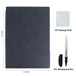 Eco - Friendly Reusable Whiteboard Notebook with Leather Cover and Accessories (Black)