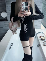 Pure Desire American Long Sleeved T-shirt Jumpsuit Slim Fit Letter Spicy Girl Sexy Sports Fitness Yoga Cycling Jumpsuit Shorts - Image 2