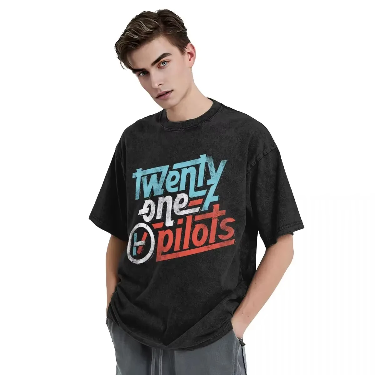 2025 Twenty One Pilots Men Women Washed Hot Stamping Print T-Shirt Harajuku Cotton  Tshirt Band Men's Short Sleeve Top Tees view 4