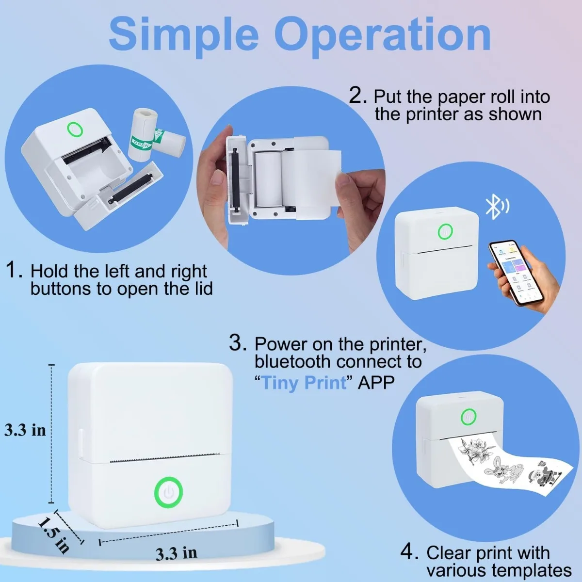 [Portable Mini Printer] Portable Thermal Mini Printer | Inkless Pocket Photo Printer for Pictures, Photos, Journals, DIY,57*25mm