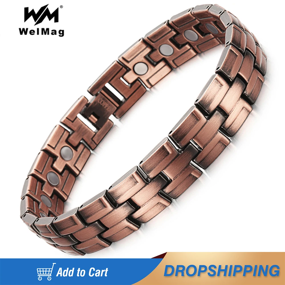 WelMag Copper Bracelet For Men Bio Energy One Row Magnet Bangle Therapy Holagram Magnetic Healing Bracelet