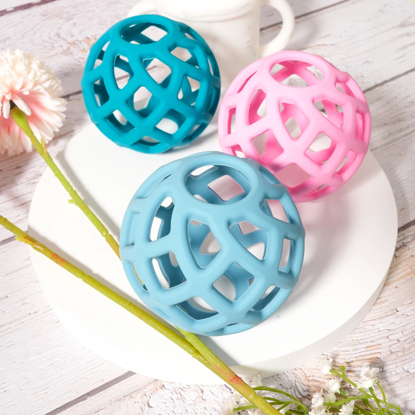 1PCS Baby Silicone Teether Ball Hollow Out Teething Toys Solid Color Baby Stuff Cute Care Equipment Soft products teething toys silicone teething toys baby teething toys silicone teether