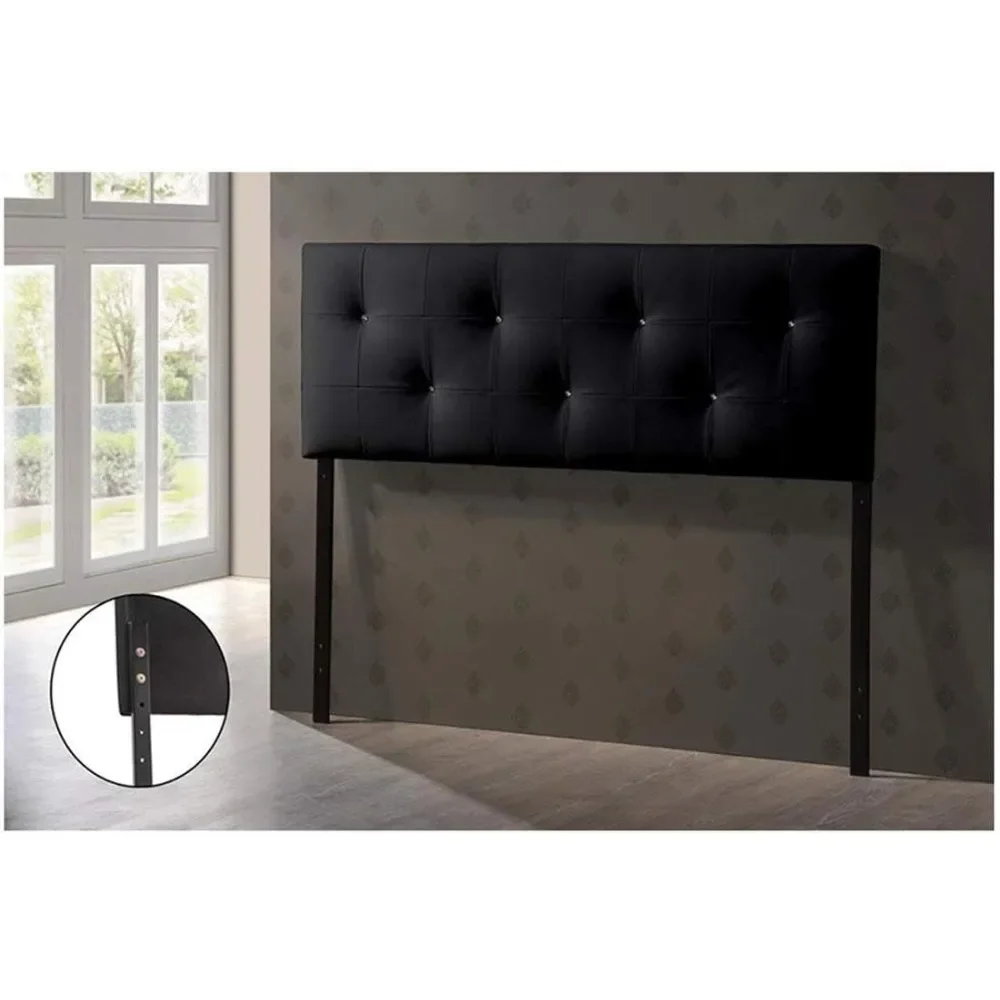Modern and Contemporary Full Black Faux Leather Headboard With Faux Crystal Buttons Bed Heads Bedroom Furniture Headboards Home