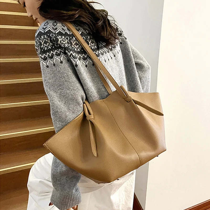 Women Shoulder Bag Solid Color Leather Simple Design Large Capacity Women Crossbody Multifunctiona Handbag