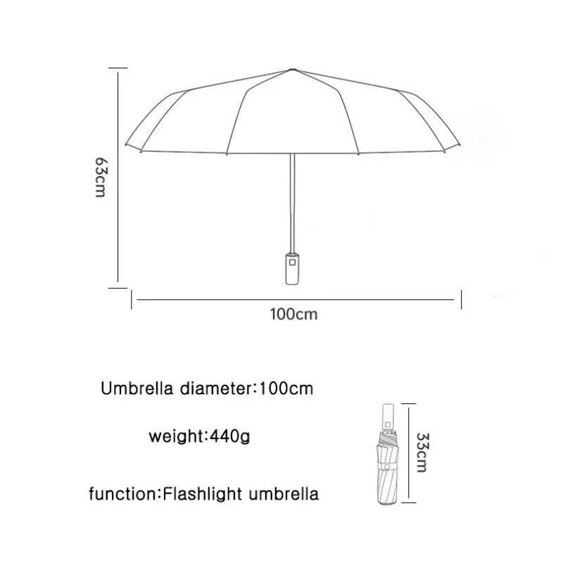 Folding Umbrella Torch Swivelling LED Automatic Sunshade for Men & Women