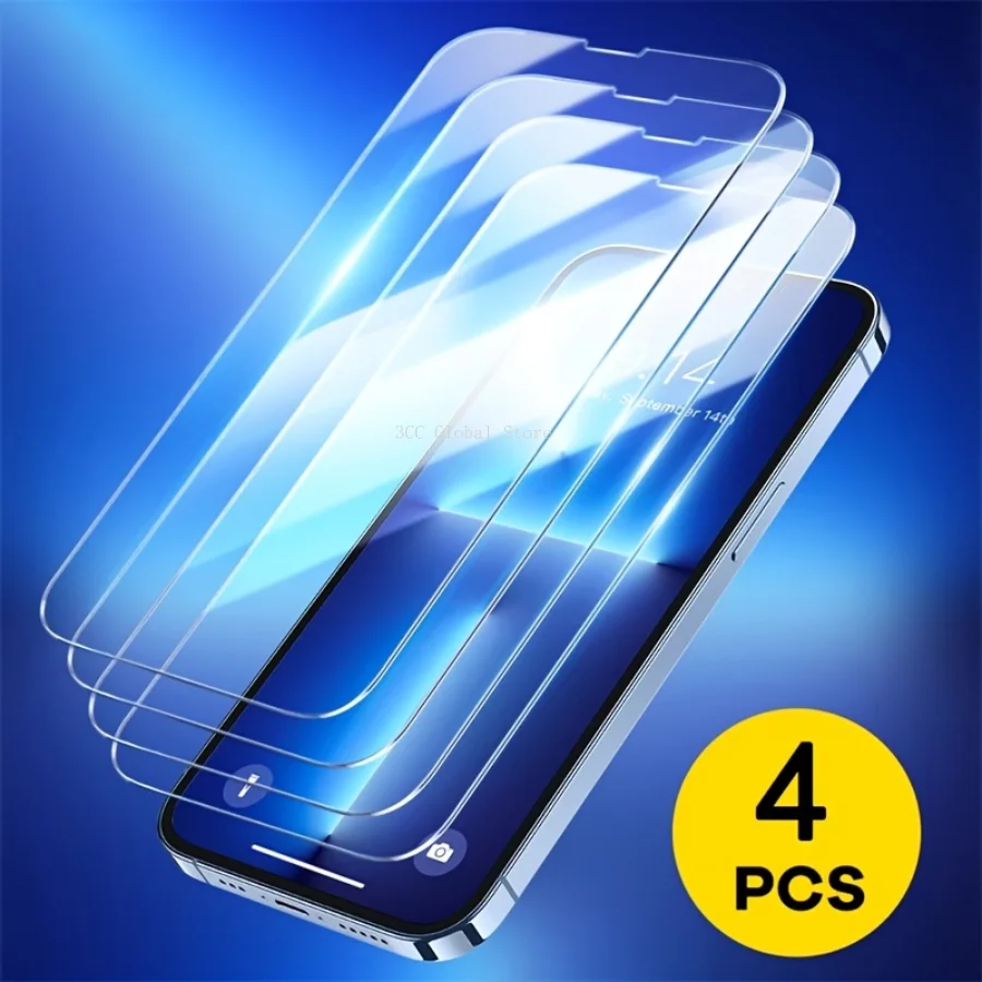 

4pcs Full Cover Screen Protector For IPhone 14 Pro Max 12 13 Mini 11 15 Tempered Glass For IPhone 7 8Plus X XR XS Max SE 2