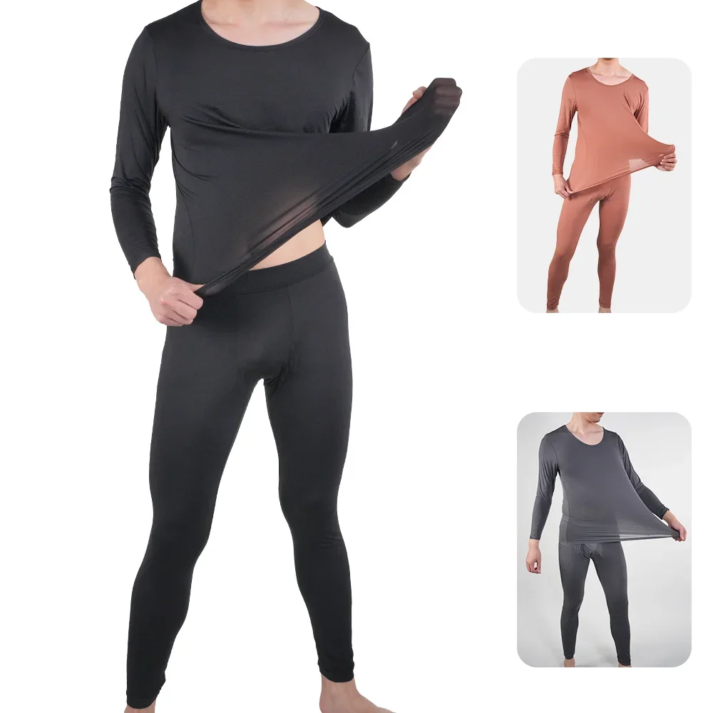 Mens Constant Temperature Thermal Underwear Set Seamless Ultra-thin Pajamas Autumn Winter High Elastic Long Sleeve Long Johns