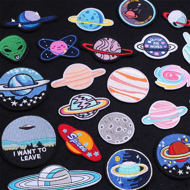 Parches bordados para ropa, termoadhesivos para ropa, Planet Earth, Space Saturn, insignias para mujer 1