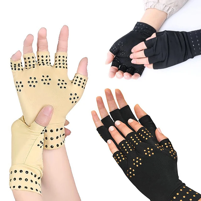 2 Paia Guanti A Compressione Con Rame Per Artrite, Sollievo Tunnel Carpale, Neri, Unisex