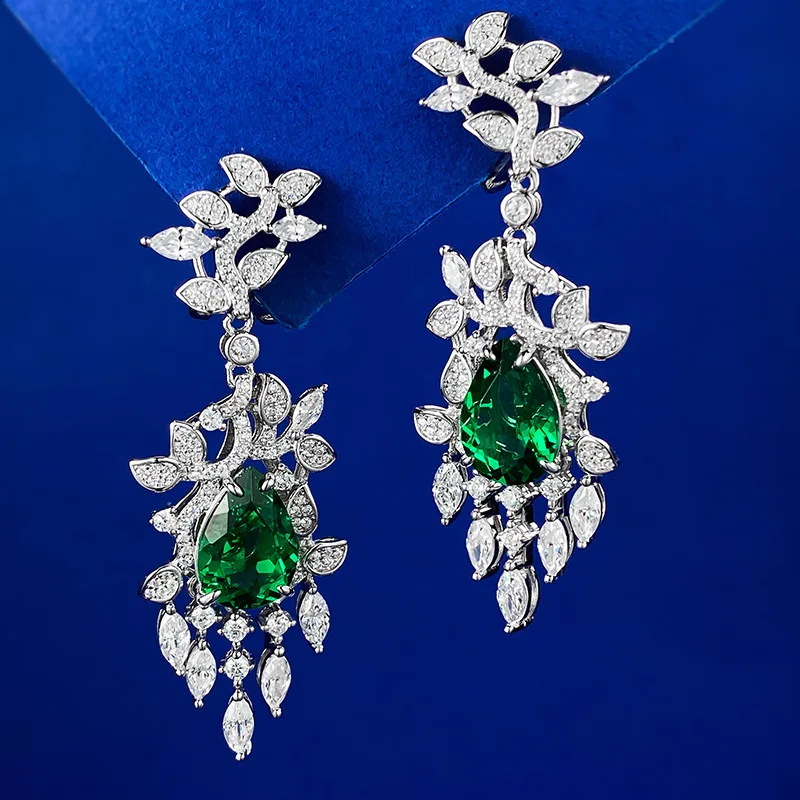 

Серебряные серьги с изумрудом в виде осенних листьев S925, 8*12, роскошные и нишевые дизайнерские серьги, оптовая продажа