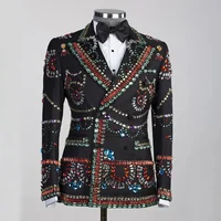 Stuning Gem Crystal Men Suit Double Breasted Groom Wedding Tuxedo 2 Pieces Sets Male Prom Blazers Customized Party Costume Homme 2