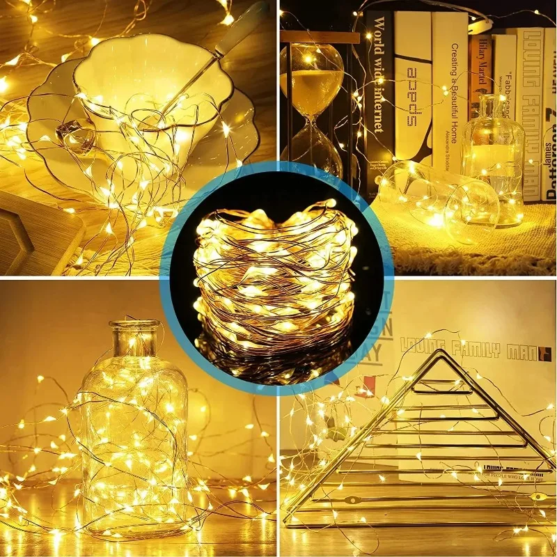 LED String Lights 1PC LED Small Lights Christmas Bouquet Decor Atmosphere Copper Wire Color Lights Battery Box Strip