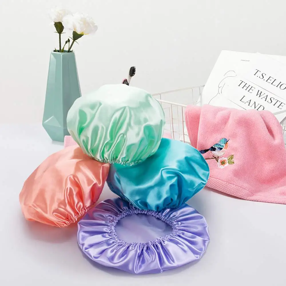 2 Pcs New Double Color Butyl Shower Cap Waterproof Women's Kitchen Lampblack Cap Lined with Eva Bath Head Shower