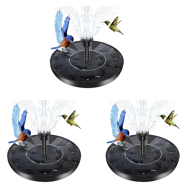 ABGE-3X Solar Fountain, Solar Water Fountain With 6 Nozzles And Fixer, 6.3Inch Solar Fountain Pump For Bird Bath