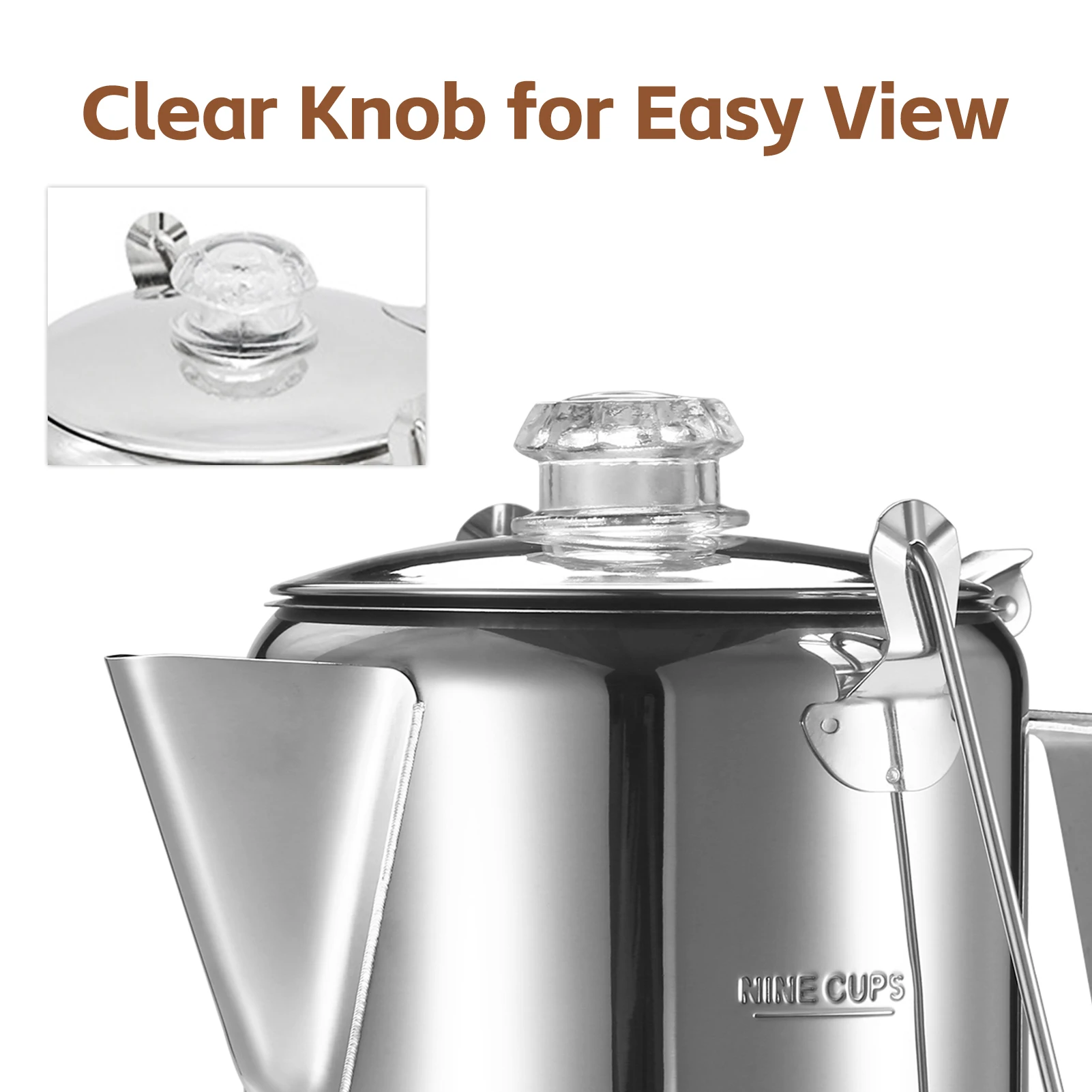 1.2L 9 Cup Coffee Pot Stainless Steel Percolator Coffee Pot Coffee Maker for Outdoor Camping Home Kitchen Weekend Trip 3