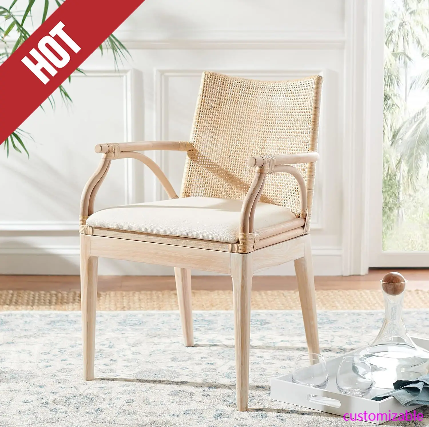 Gianni Natural Wash Arm Chair with White Cushion 1