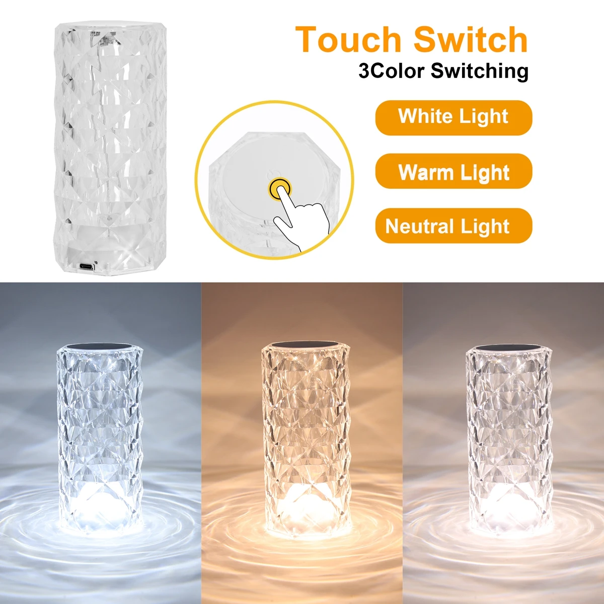 3/16 Colors Crystal Table Lamp LED Night Light Touch Lamp Atmosphere Lamp For Girls Bedroom Decor Romantic Diamond NightLights
