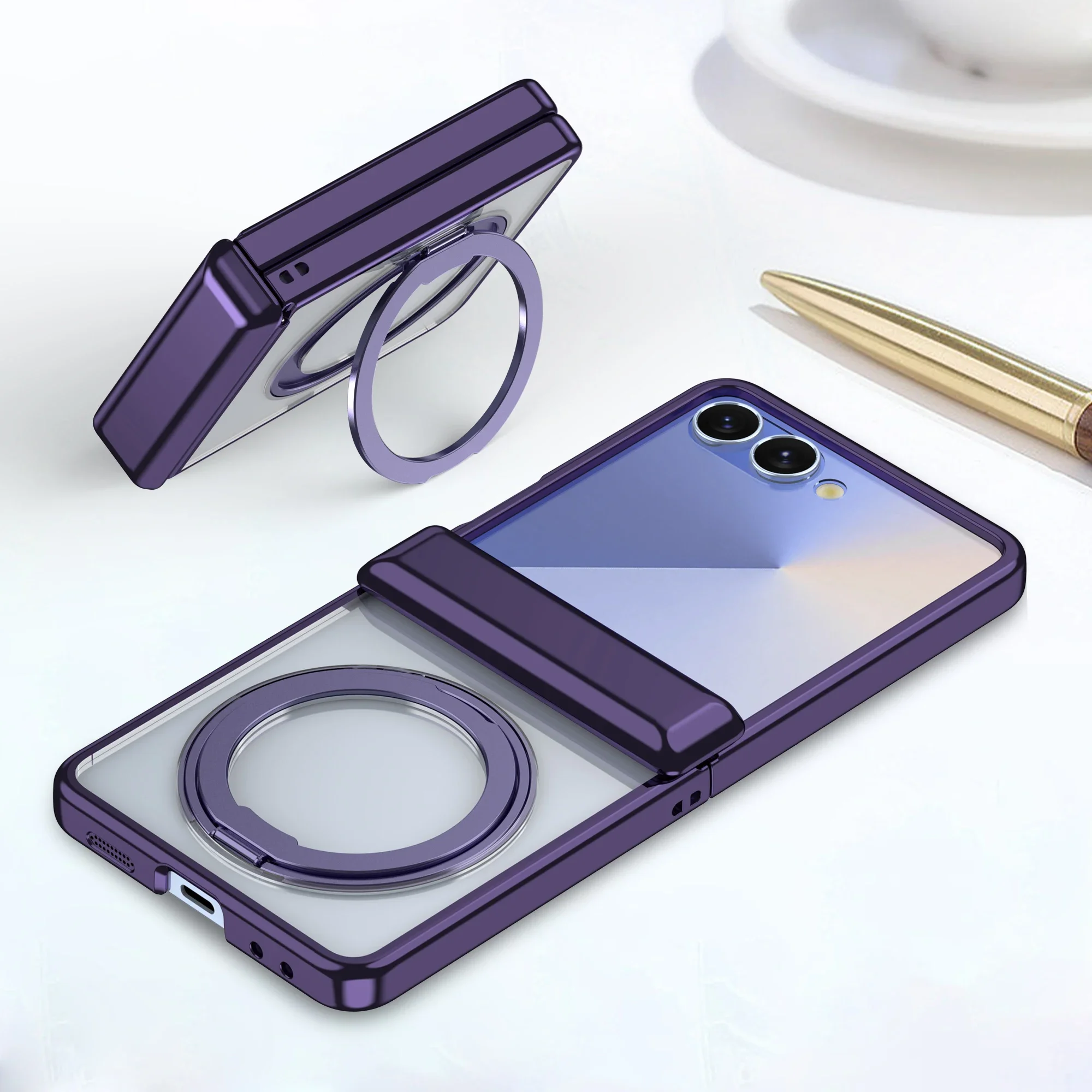Electroplated Magnetic 360° Rotating Bracket Phone Case with Hinge Protection
