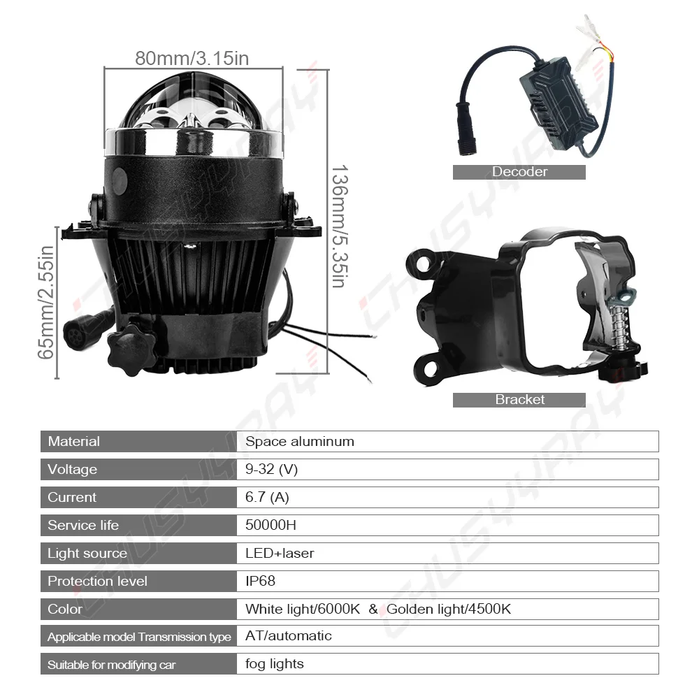 CHUSYYRAY Fog lights For Headlights Led Car Lights Gold + White 3.0 inch  8000LM 38w Accessories Retrofit Projector For Universal