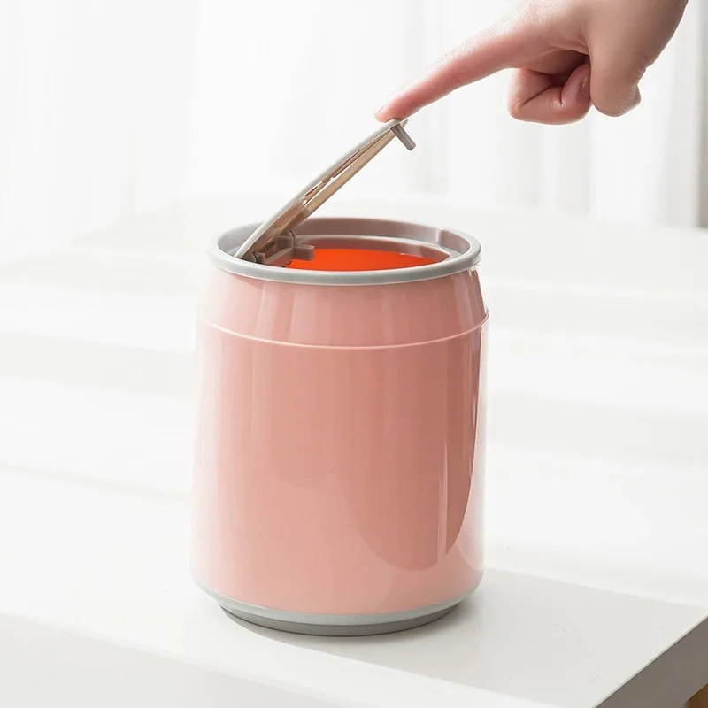 New Creative Can Desktop Trash Can Home Press Type Elastic Lid Mini Bedside With Lid Storage Bin Kitchen Bathroom Garbage Basket