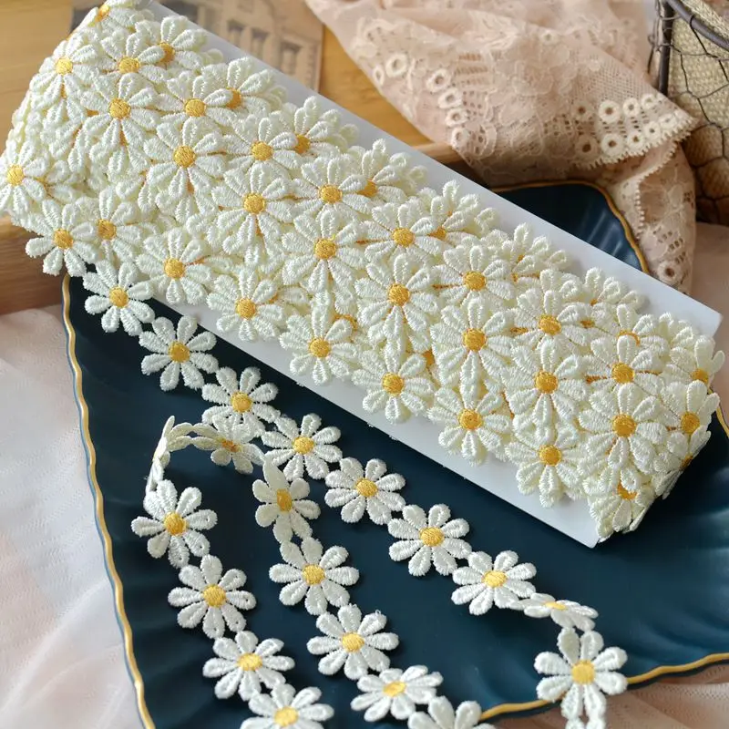 Embroidered Daisy Lace Fabric 3d Flowers Lace Ribbon Dress Collar Hats Headwear Sewing Trimming Decor 1yard lace fabric,lace ribbon,lace garment accessories,lace sewing supplies,lace decoration,lace accessories,lace sewing accessories,lace hair accessories