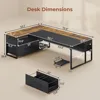 71" Executive Desk, Large Office Desk, Widen File Drawers, Power Outlets, Reversible L Shaped, Corner Desk, Storage Shelves 3