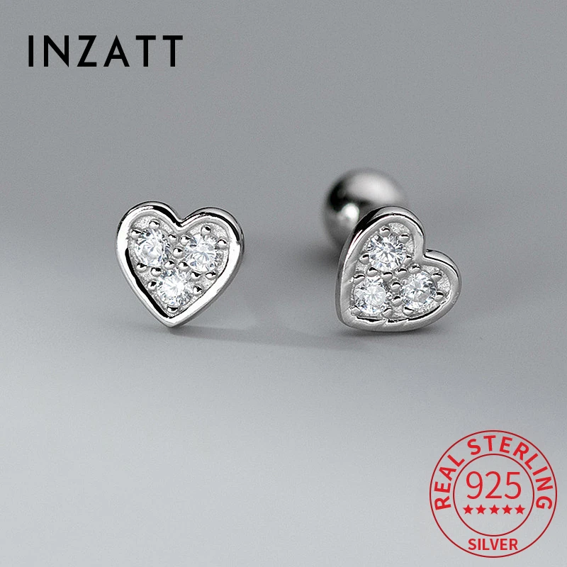 

INZATT Real S925 Sterling Silver Zircon Heart Piercing Screw Ball Stud Earrings For Women Classic Fine Jewelry Accessories