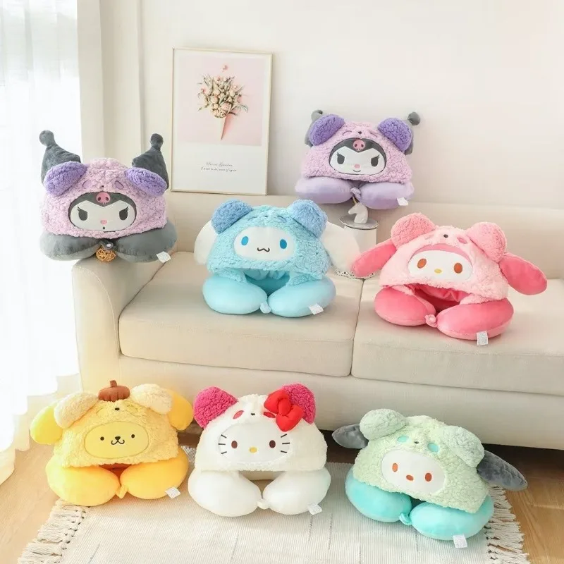 

Sanrio Hooded Integrated Neck Pillow Cartoon Kuromi My Melody Cute Hello Kitty Pochacco Travel Comfortable U-shaped Pillow