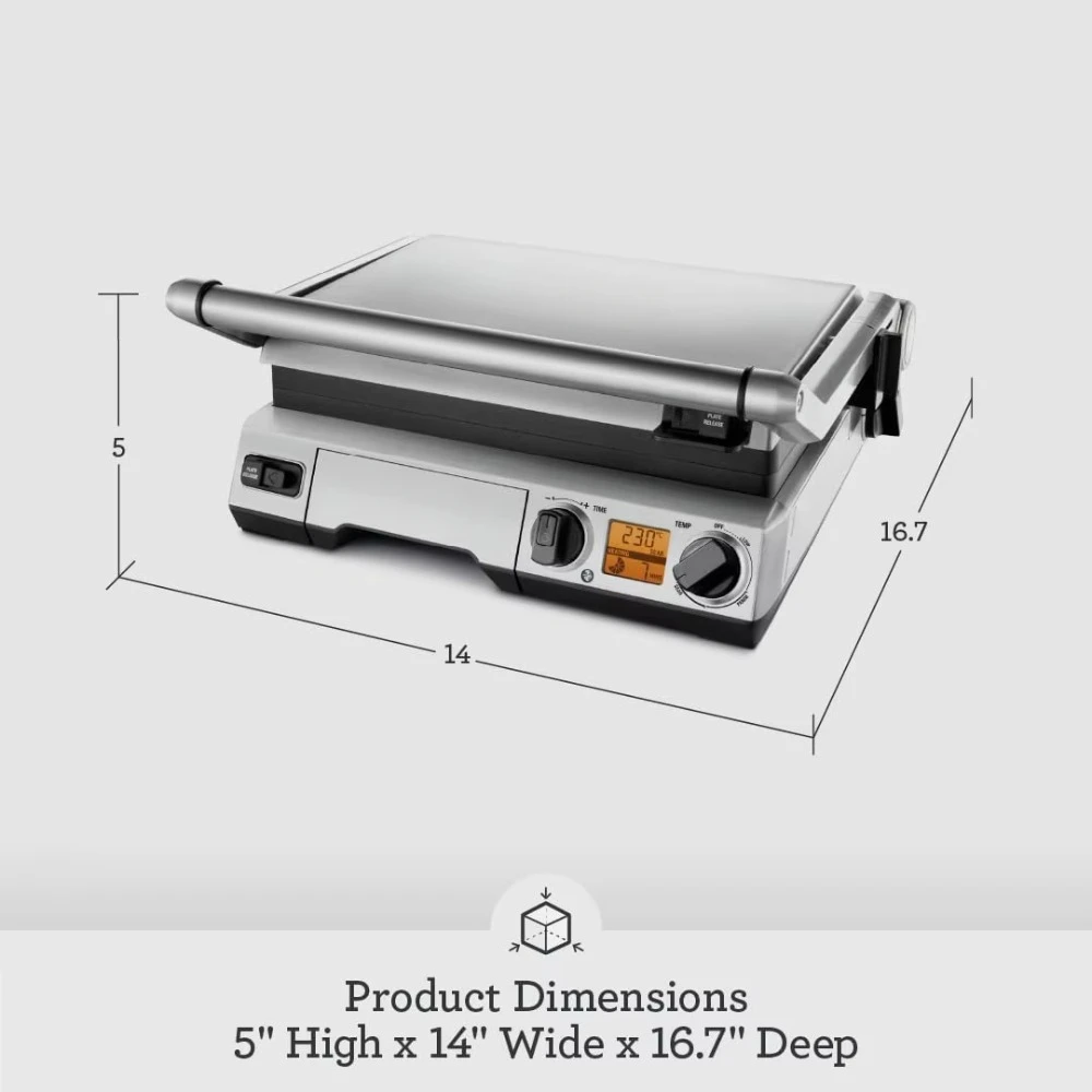 BGR820XL Smart Grill, Electric Countertop Grill, Brushed Stainless Steel., 14" x 14" x 5 3/4"
