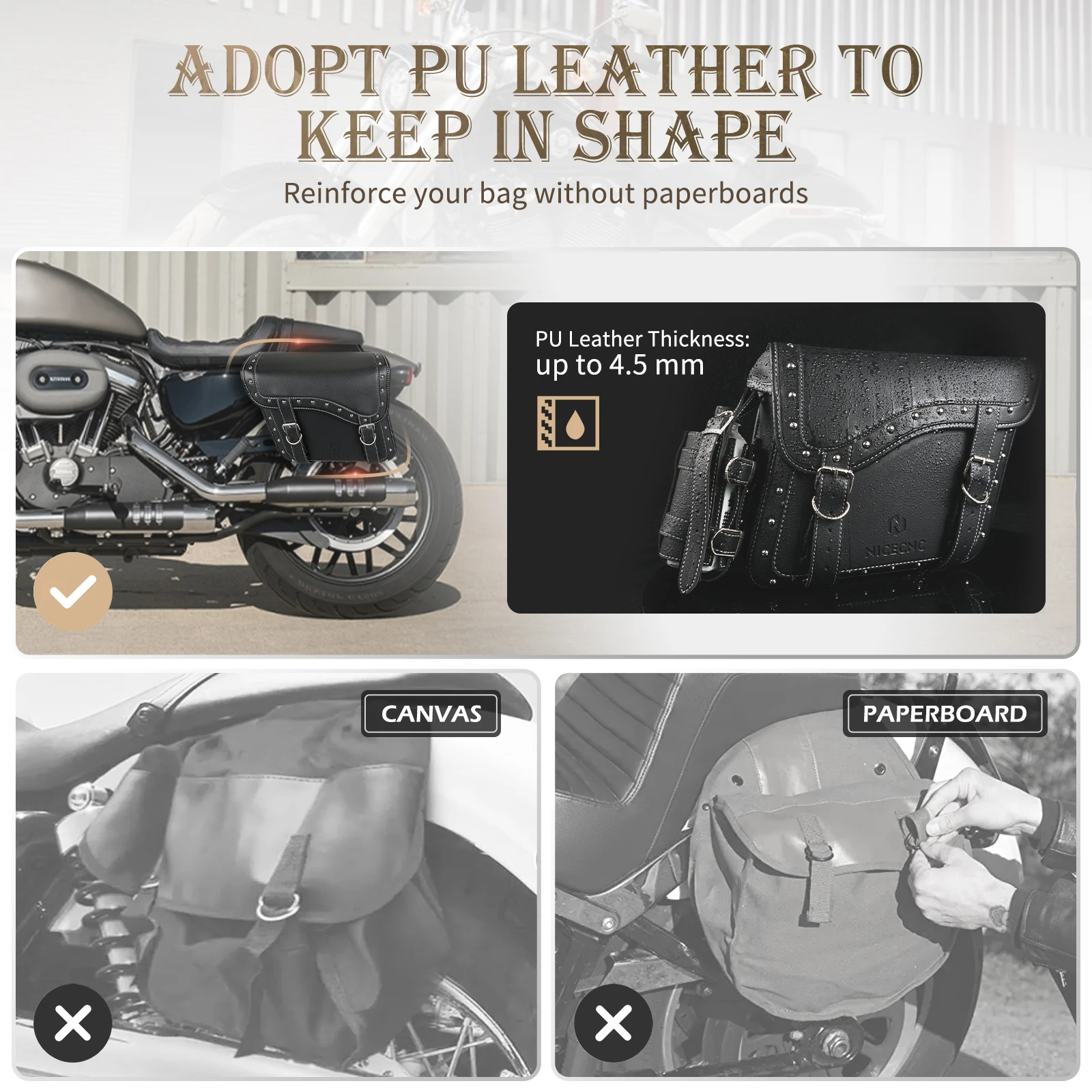 NICECNC PU Leather Motorcycle Saddlebags For Harley Davidson Sportster Outing Waterproof Motorbike Luggage Storage Side Bags