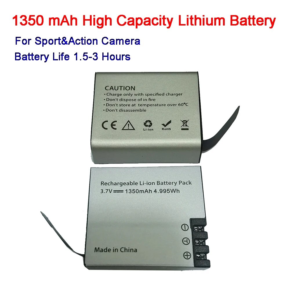 Bateria de Lítio de Grande Capacidade Impermeável Câmera Esportiva Bateria de Ação 13 Horas 1050 Mah 1350 Mah - Image 4