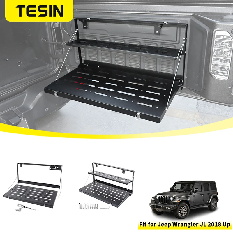 TESIN Car Tailgate Table Rear Door Foldable Shelf Storage Rack for Jeep Wrangler JL-Up Accessories