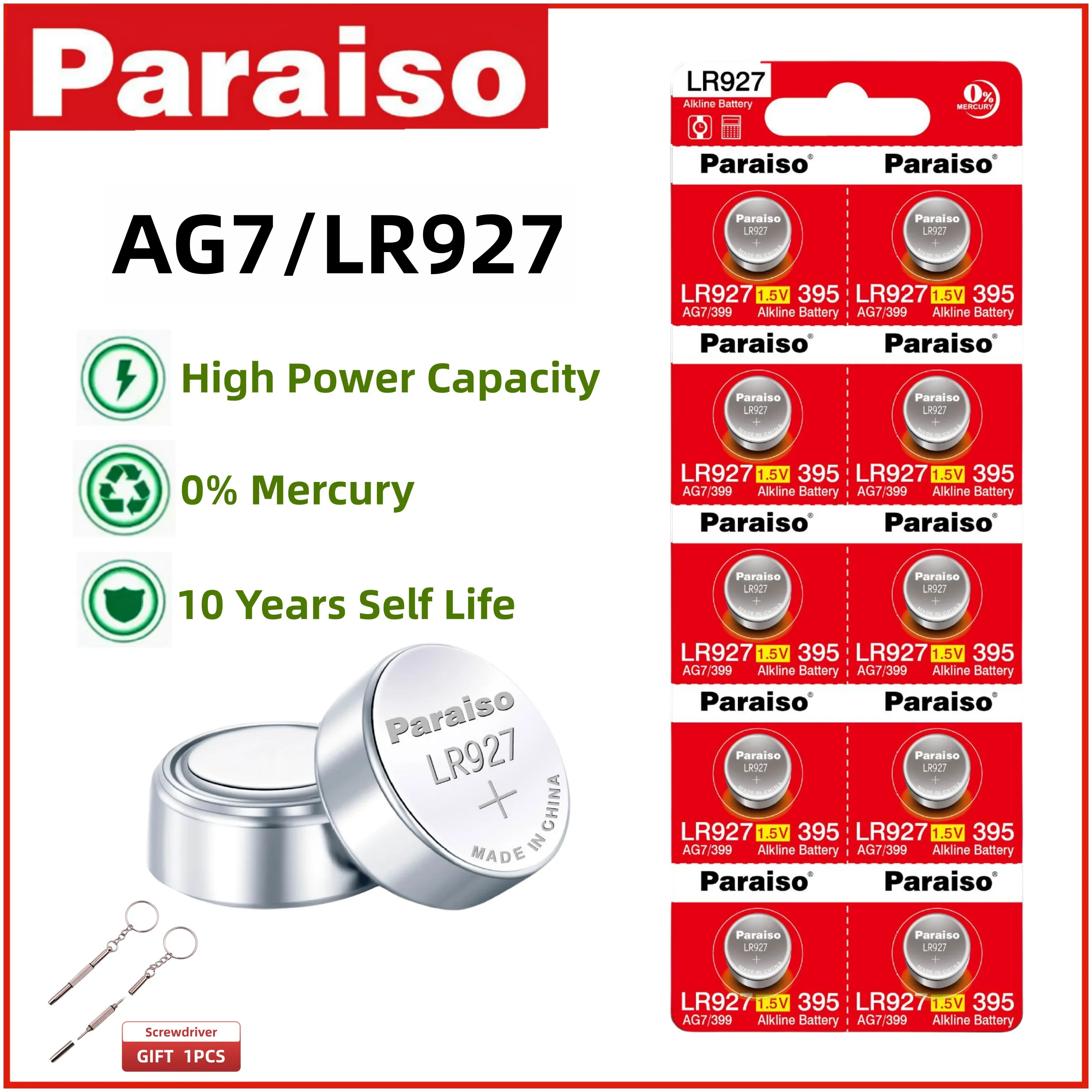 

Paraiso 2-50pcs LR927 AG7 Button Cell Battery 10 Years Shelf Life 0% Mercury Batteries for Watch Toys Remotes Cameras clocks