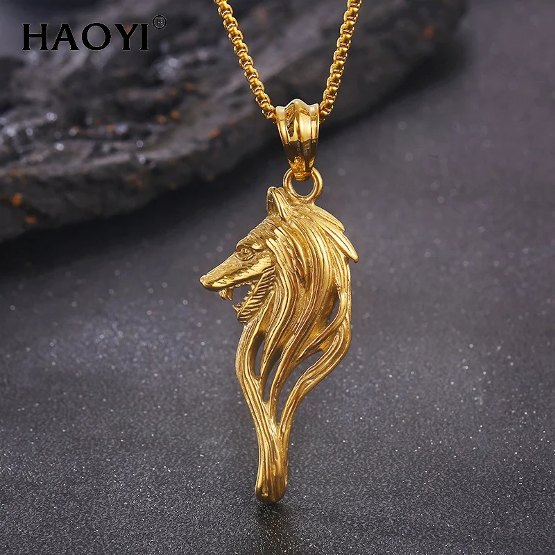 

Модное ожерелье HAOYI с подвеской в виде головы волка в стиле хип-хоп для мужчин, цепочка из нержавеющей стали с жемчугом, Женское Ожерелье, драгоценности, подарки