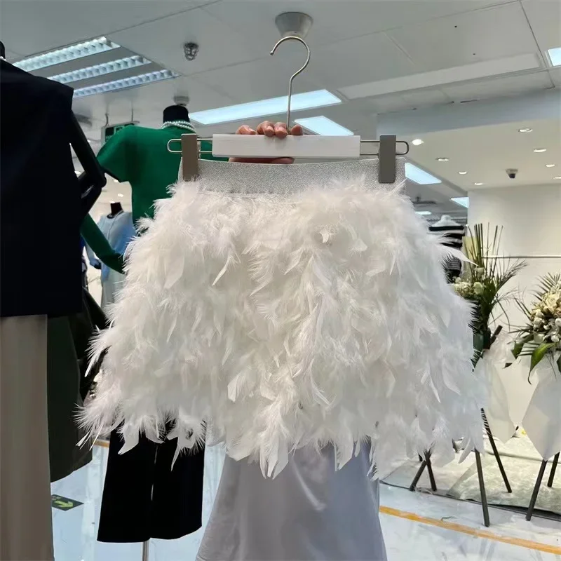 Sweet Skirts Women 2023 Faldas Mujer De Moda High Waist A-line Feather Saia Fashion Korean Jupe \'mini Party Skirt New Bottoms