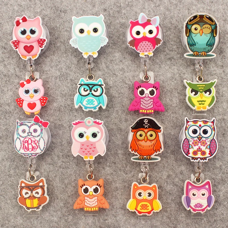 

Милый красочный бейдж с рисунком совы, вращающийся бейдж для медсестер и работников, держатель для удостоверения личности, выдвижной аксессуар