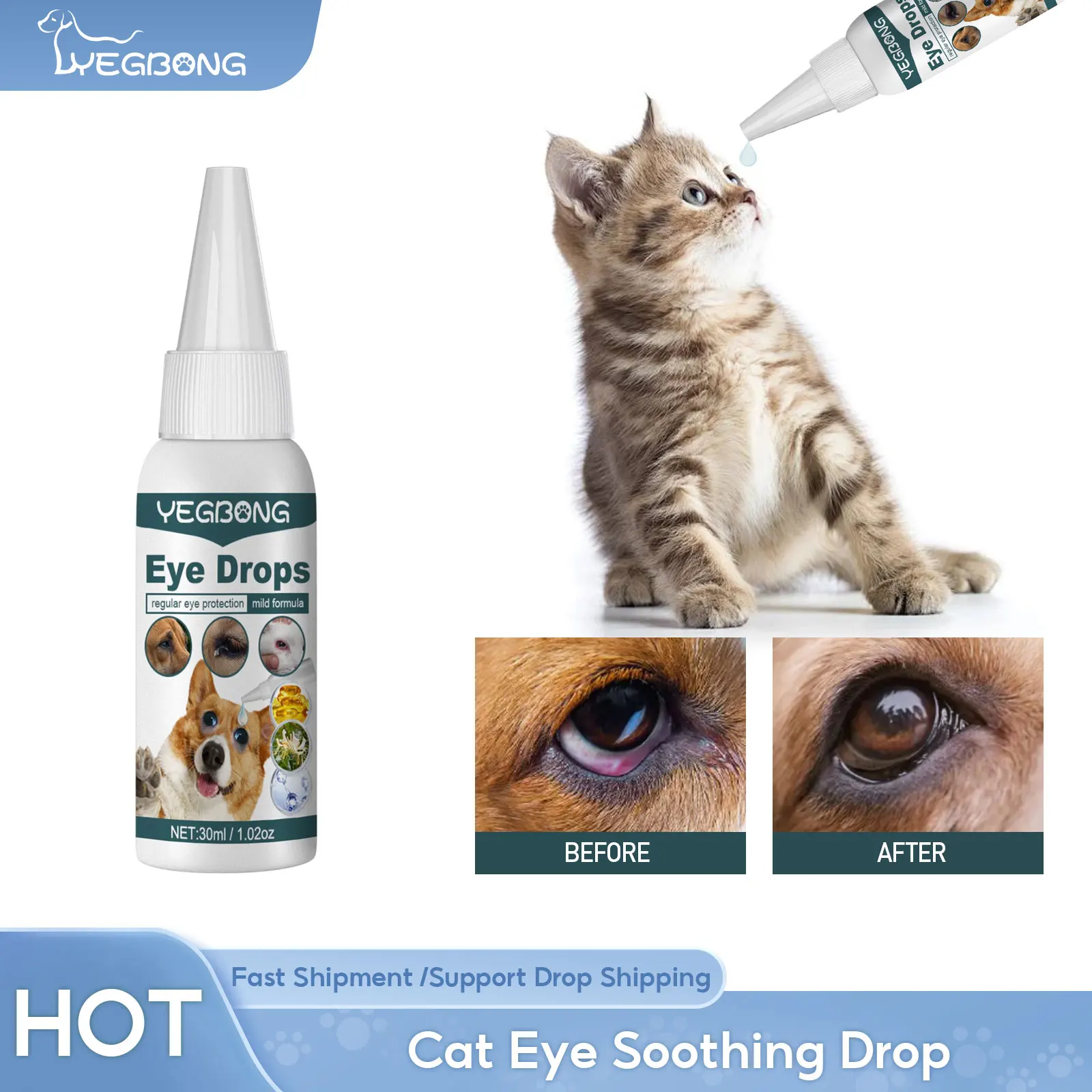 EyeDropforCatDogTreatElderlyKeratitisTearMarksRemoverRelieve