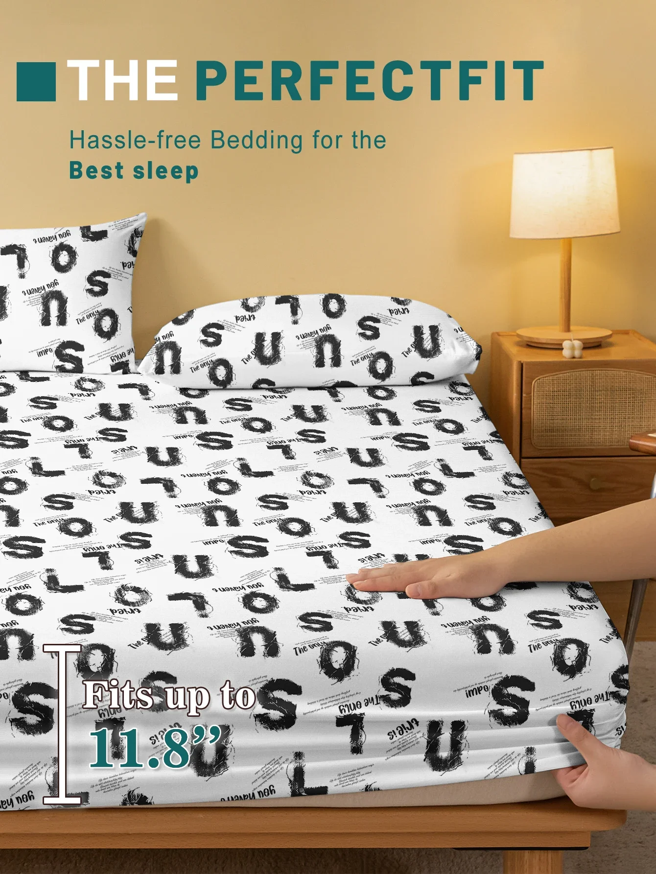 1 Simple modern letter Geometry printed matte Fitted Sheet, bedroom printed bed cover, bedding (excluding pillowcases) 3