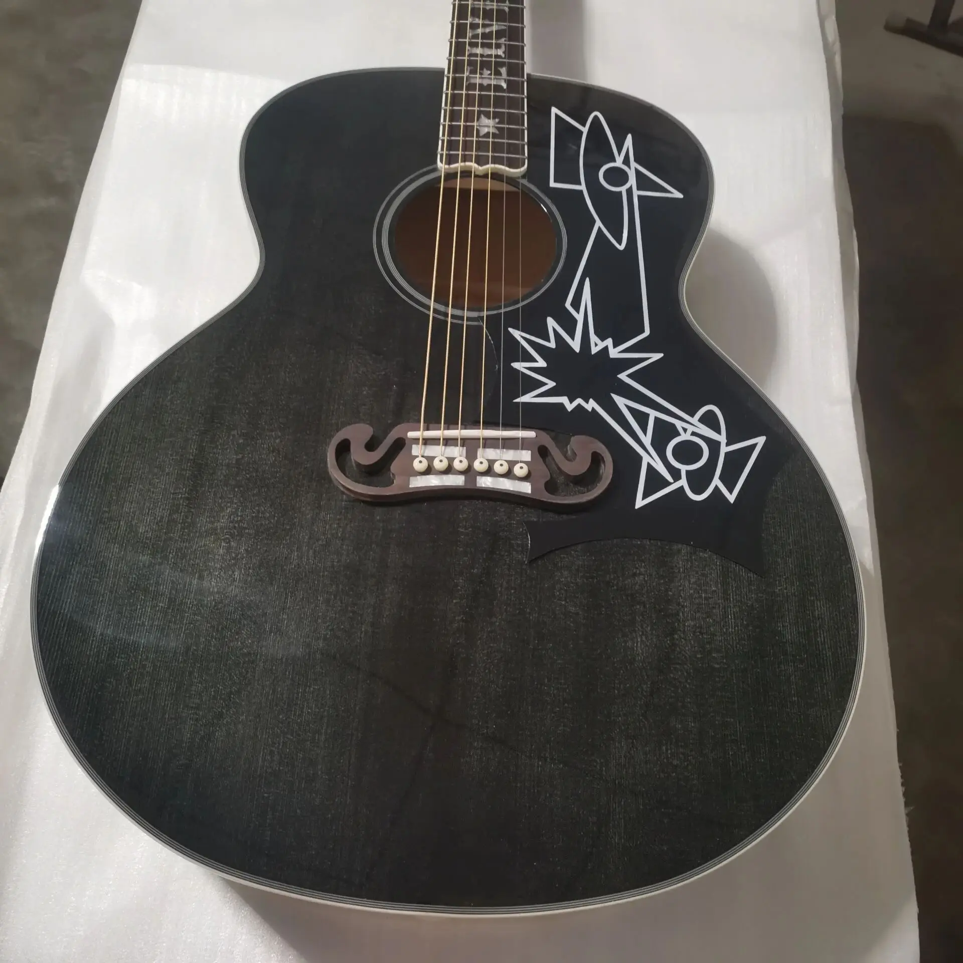 

elvis Custom Jumbo guitar black flame maple acoustic electric Guitarra,handmade customize guitar
